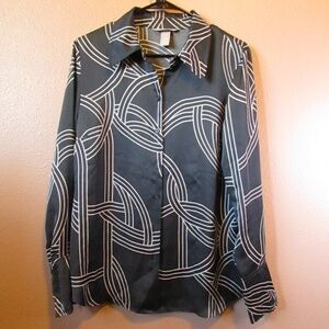 H&M Black and White Silky Button Down Shirt